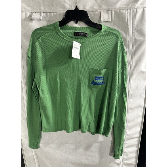 NWT Junk Food Clothing Seattle Seahawks Medium Cropped Green Waffle Knit Shirt - Picture 2 of 7